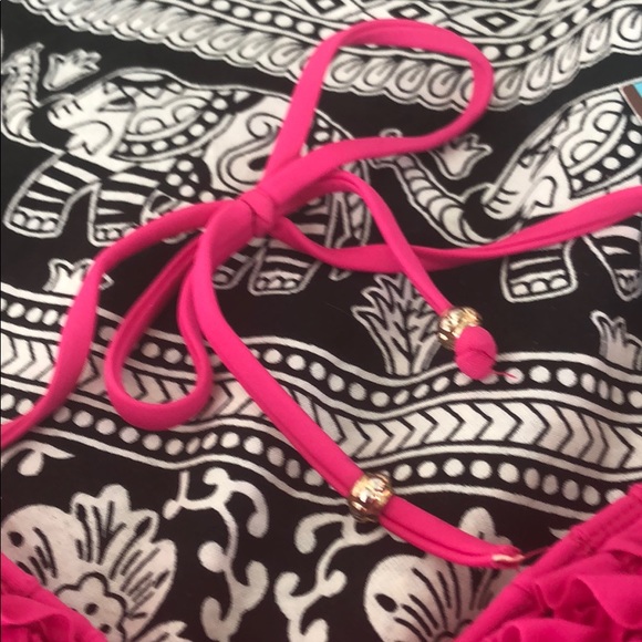 LETARTE HOT PINK RUFFLED BIKINI WITH GOLD BEADS - Picture 6 of 8
